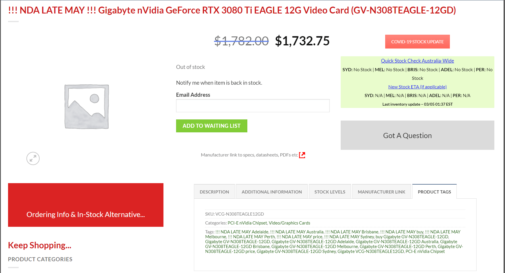 ComputersPerth nvidia rtx 3080ti listing leak